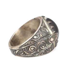 925 Sterling <b>Silver</b> Men's Cluster <b>Ring</b> <b>with</b> <b>Black</b> Pressed Amber <b>Stone</b> Fashionable Bezel Setting for Casual Occasions - Product Image 3