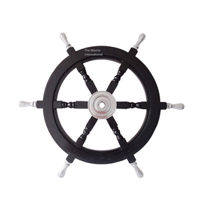 Rueda náutica Vintage hecha a mano de madera negra de 24 pulgadas, alta calidad, con cubo de aluminio y mango - Product Image 1