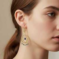 Boucles d'oreilles chandelier vintage en or massif 22 carats avec pendentif saphir |   Bijoux turcs faits à la main