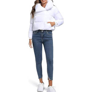 Chaquetas de plumón con cuello levantado de Color sólido a la moda de invierno personalizadas, chaqueta transpirable corta con cremallera acolchada para mujer - Product Image 6