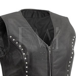 Chaleco de motocicleta de cuero de vaca genuino para mujer de alta moda diseño personalizado Reversible estilo informal Botón de lona tejida - Product Image 3