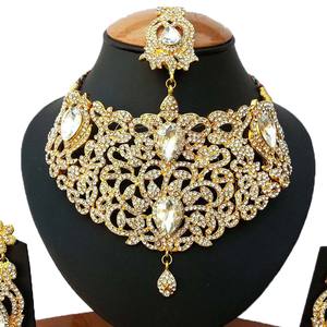 Ensemble de bijoux vintage en alliage avec strass en cristal en forme de fleur, collier, boucles d'oreilles, coiffe, plaqué or blanc, pour femmes, fête, mariage - Product Image 2