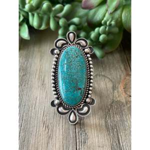 Turquoise Mountain <b>Sterling</b> <b>Silver</b> <b>Adjustable</b> <b>Ring</b> Boho Geometric Bezel Set Natural Stone - Product Image 1