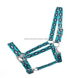 Lujo hecho a mano turquesa elegante diseño personalizado Nylon Horse Halter en muchos colores y tamaños personalizados con hardware de níquel ajustable - Product Image 4