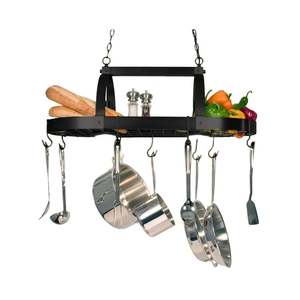 Support mural traditionnel en acier pour casseroles, couvercles et ustensiles, avec crochets de suspension, organisateur de cuisine - Product Image 4