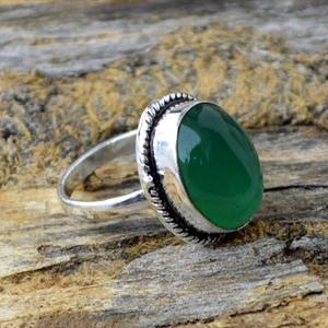 925 argent Sterling classique femmes vert Onyx bague à la main pierre précieuse naturelle ovale coupe cristal lunette réglage pour fiançailles - Product Image 2