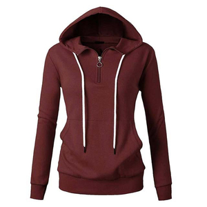 Sudaderas transpirables de manga larga para mujer, novedad en sudaderas con capucha con cremallera y cuello alto de color contrastante para mujer - Product Image 1