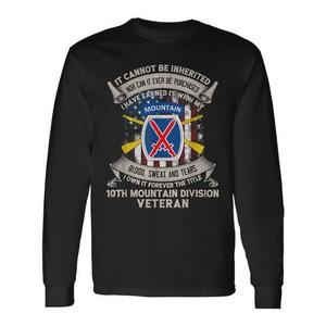 T-shirt a maniche lunghe da veterano della 10a Divisione di Montagna, abbigliamento promozionale premium di Fort Drum New York - Product Image 1