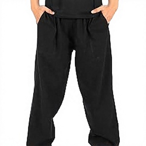 Pantalon Harem Noir pour Homme, Taille Élastique, Poches Latérales, Tricoté, Mi-Épais, Décontracté - Product Image 1