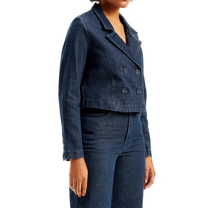 Chaqueta vaquera clásica con relleno de algodón índigo para mujer, nueva ropa de abrigo vaquera azul profundo con bolsillos para invierno, chaquetas MOQ bajas para mujer - Product Image 5