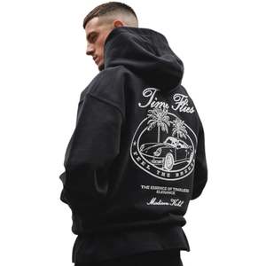 Time Flies Sweat à capuche surdimensionné OTH Noir Polaire en coton épais Coupe décontractée Streetwear Capuche à double doublure Vêtements de luxe modernes - Product Image 5