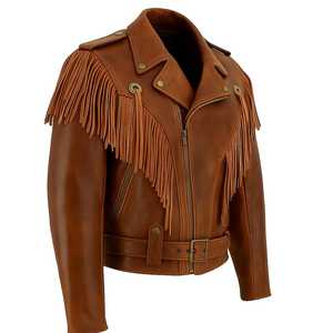Veste en cuir véritable faite à la main de qualité supérieure, style cowboy, avec franges, col montant, prête pour l'hiver, respirante, coupe-vent, avec emplacements pour logo personnalisé - Product Image 2