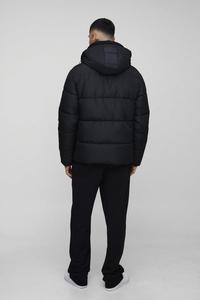 Chaqueta acolchada con capucha negra para hombre, Abrigo acolchado cálido de invierno, prendas de vestir exteriores ligeras a prueba de viento, ropa de calle informal - Product Image 2