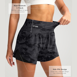 Pantalones cortos para correr 2 en 1 para mujer, ropa de gimnasia de entrenamiento personalizada transpirable para traje de verano con impresión de logotipo OEM, etiqueta privada disponible - Product Image 5