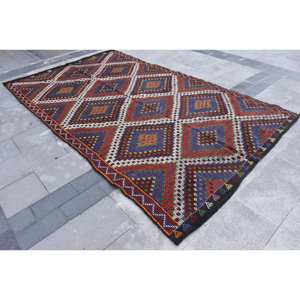 Classique 6X10 Ft Turc Kilim Tapis Rouge Bleu Patchwork Conception Laine Latex Support Rectangle Grande Surface Couloir Modèle 10mm - Product Image 2