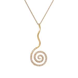Collier tendance pour femme, vintage, en titane plaqué or, avec pendentif spirale serti de diamants, chaîne à maillons et perle, idéal pour un cadeau - Product Image 4