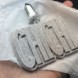 Top vente glacé grand dernier rond émeraude et Buaguette coupe VVS Moissanite diamant 14Kt pendentifs en or blanc pour Style de fête - Product Image 1