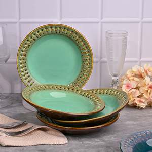 Juego de 4 Platos de Cerámica Aqua de Estilo Bohemio, 7.5 Pulgadas, para Servir Bistec, Pan, para Fiestas, Cumpleaños, Hoteles - Product Image 2