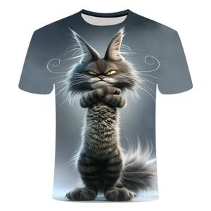 T-shirt à motif de chat drôle pour hommes personnalité Animal 3D imprimé t-shirts été lâche hauts à manches courtes décontracté col rond t-shirts - Product Image 2