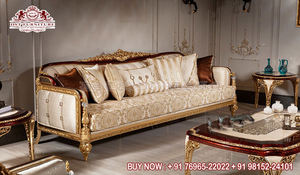 Conjunto de sofá de lujo para sala de estar, conjunto de muebles de madera de teca de aspecto moderno, aspecto dorado, para Villa Real, 7 asientos - Product Image 3