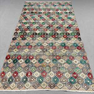 Turkish Rug, <b>Runner</b> 0.4x8 ft Vintage Rug, <b>Green</b> Abstract Wool Rug - Product Image 1
