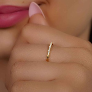 <b>Dainty</b> IGI Certified VVS Lab Grown Diamond 14k Solid <b>Gold</b> Eternity Wedding Band <b>Ring</b> High End Fine Fashion Luxury Women Jewelry - Product Image 5