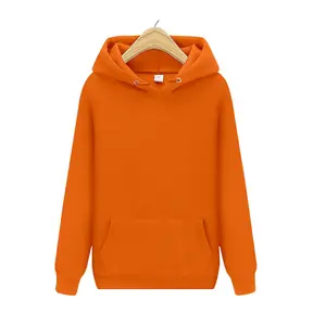 Custom winter wear full sleeve stylish plain solid color hoodie/ pullover type solid orange color with logo zipper hoodie