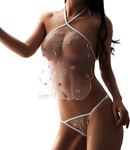 Women's Sexy Bikini Set 100% Cotton Breathable Quick Dry Full Cup <b>Thong</b> Bra Panty Underwear Transparent - Product Image 1