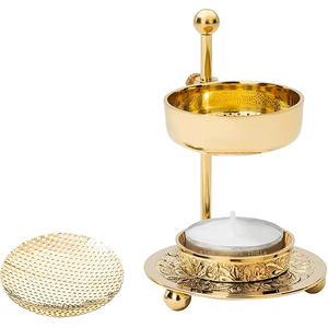 Prix raisonnable Brûleur d'encens en laiton Taille et forme personnalisées Bouton en bois pour brûleur d'encensoir de parfum d'ambiance Brûleur mat fini or - Product Image 3