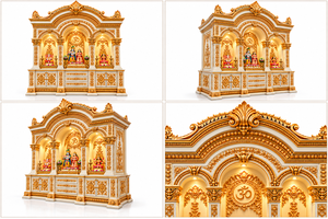 Ornate White & Gold Hand-Carved Wood <b>Pooja</b> <b>Mandir</b> for Home Custom Made Teak Wood Hindu Temple Wooden <b>Pooja</b> <b>Mandir</b> for Home USA - Product Image 4