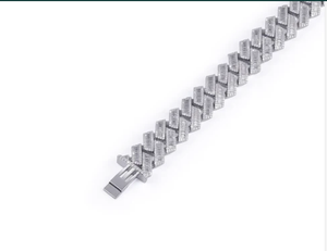 Diamond <b>Bracelet</b>: Sterling Silver <b>Baguette</b> Cut Moissanite Diamond Cuban <b>Bracelet</b> - Product Image 2