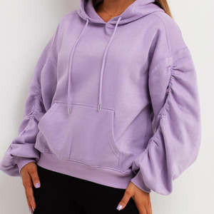 Alta demanda Lila mujer fruncido mangas fruncidas pulóver Sudadera con capucha antiarrugas sudaderas transpirables para mujer gimnasio entrenamiento Sudadera con capucha - Product Image 5