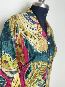 Chemise en coton à imprimé abstrait multicolore pour femmes Chemise imprimée décontractée à manches longues Designer Artistic - Product Image 3