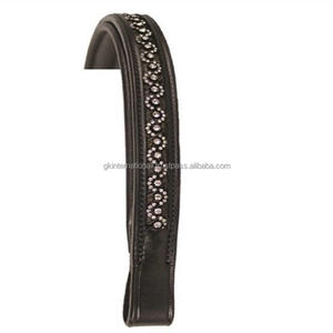 Bande de front de cheval rembourrée en cuir de selle épais noir ou marron plat canal vide conception personnalisée incrusté de cristaux d'argent de marque Bling - Product Image 3