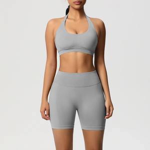 Conjunto Deportivo de 2 Piezas para Mujer al por Mayor, Sujetador Deportivo y Pantalones Cortos, Color Sólido, Talla Grande, Ropa Deportiva para Yoga y Fitness - Product Image 3