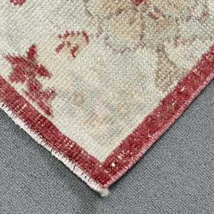 Vintage Turkish Rug 2.4x4.5 ft (73x138 cm), <b>Red</b> Plants & trees <b>Wool</b> Rug - Product Image 4