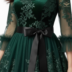 Robe de soirée en tulle et dentelle à manches longues de qualité supérieure pour femmes Robe longue trapèze formelle Vente en gros OEM de Yokebud - Product Image 6