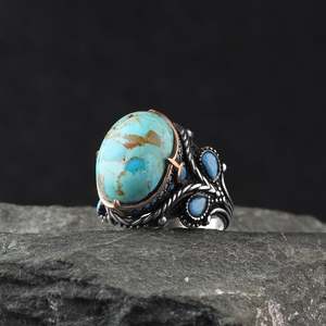 Vente en gros d'anneaux pour hommes Azuris VALKH1081 en argent sterling 925, style ottoman, pierre naturelle agate, fabrication artisanale en Turquie - Product Image 2