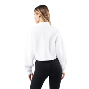 Veste courte zippée blanche pour femme, manches longues, coupe structurée, style athleisure minimaliste - Product Image 6