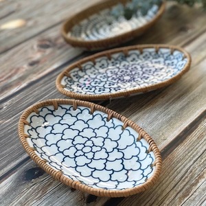 Assiettes ovales en céramique peintes à la main, motif poisson bleu et blanc, bord tissé, vaisselle de service - Product Image 3