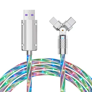 Source Factory Wholesale PD 540 Degree Luminous Charging USB-C Cable Type-c data Cable 2 in 1 mobile phone charging cable