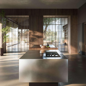 Ensemble d'armoires de cuisine <span class=keywords><strong>en</strong></span> acier inoxydable durable <span class=keywords><strong>en</strong></span> forme de L avec robinet <span class=keywords><strong>pour</strong></span> villas et maisons haut de gamme, <span class=keywords><strong>four</strong></span> encastré, rangement intelligent - Product Image 2