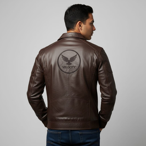 Premium Coated Canvas <b>Leather</b> Bomber <b>Jacket</b> with Stand Collar Classic Zip-Up Design & Contrast Sleeves-Winter Ready - Product Image 2