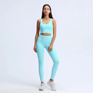 Vêtements de sport pour femmes, ensembles de yoga et de fitness respirants à carreaux, 2 pièces, vêtements de sport haut de gamme pour femmes, extensibles - Product Image 4