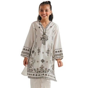 Kurta élégante pour filles, style indien pakistanais, brodée de fils blanc cassé, vêtements décontractés pour enfants, haute qualité, lavable, résistant à l'humidité - Product Image 1