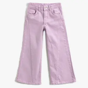 2023 Hot Custom Logo Meisjes Wide Leg Jeans Broek/Nieuw Design Effen Kleur Hoge Kwaliteit Straight Fit Jeans Voor Meisjes