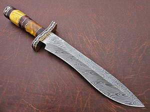 Handmade 12-Inch Damascus Steel Hunting Bowie Knife <b>Leather</b> Handle Customizable OEM Bushcraft Survival Knives Sheath DIY Grade - Product Image 2