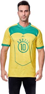 Maillot de football jaune et vert de l'équipe nationale du Brésil avec le numéro 10, maillot de football personnalisé, matière polyester - Product Image 3