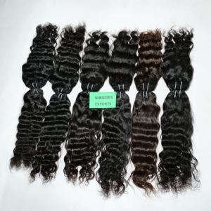 Venta al por mayor sin procesar de alta calidad 100% color negro virgen 13*6 frontal ondulado indio templo extensiones de cabello humano - Product Image 4