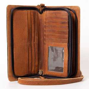 Pochette bohème faite à la main pour femmes en cuir véritable Western Fashion Wallet Zip Closure Tassel Vintage Tooled Card Cash Slots - Product Image 3